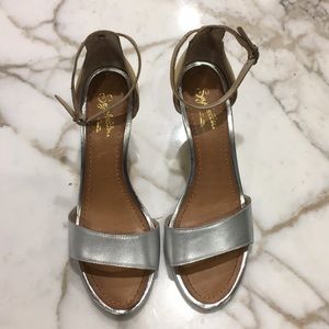 SEYSHELS GOLD AND SILVER WEDGE SANDALS